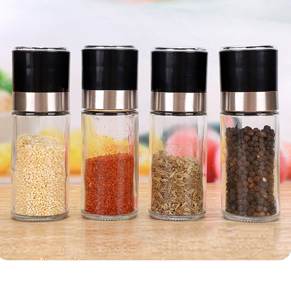 Straight Side Cylindrical Black 80ml 90ml Manual Glass Pepper Grinder Mill For Kitchen And Home