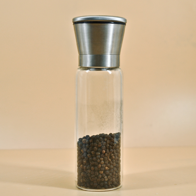 Large Capacity 200ml 300ml 500ml Manual Customized Cylindrical Pepper Salt Spice Glass Grinder