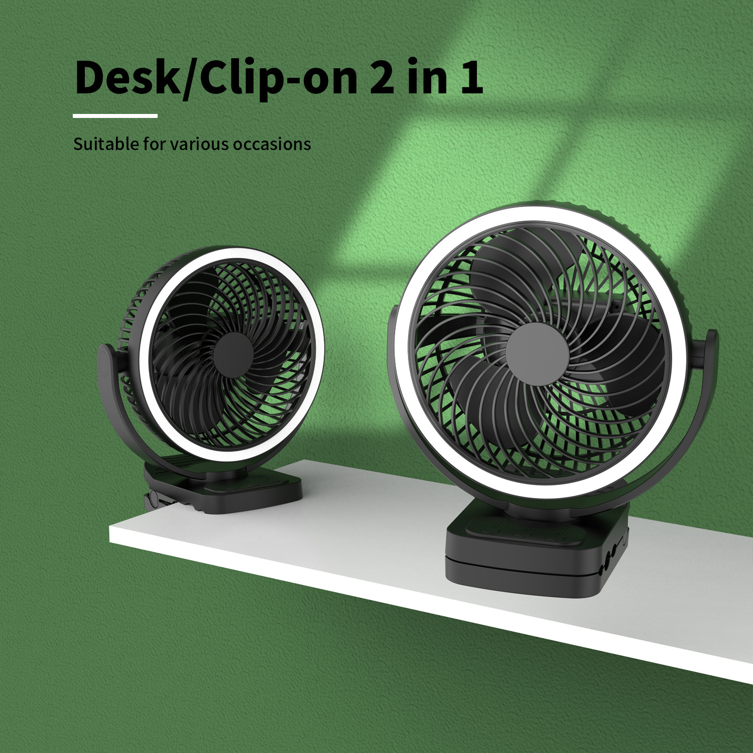 2 IN 1 Outdoor Mini USB Rechargeable Portable Fan Clip Lantern Camp Hanging Electric Fan Table Desktop Desk Fan with Light