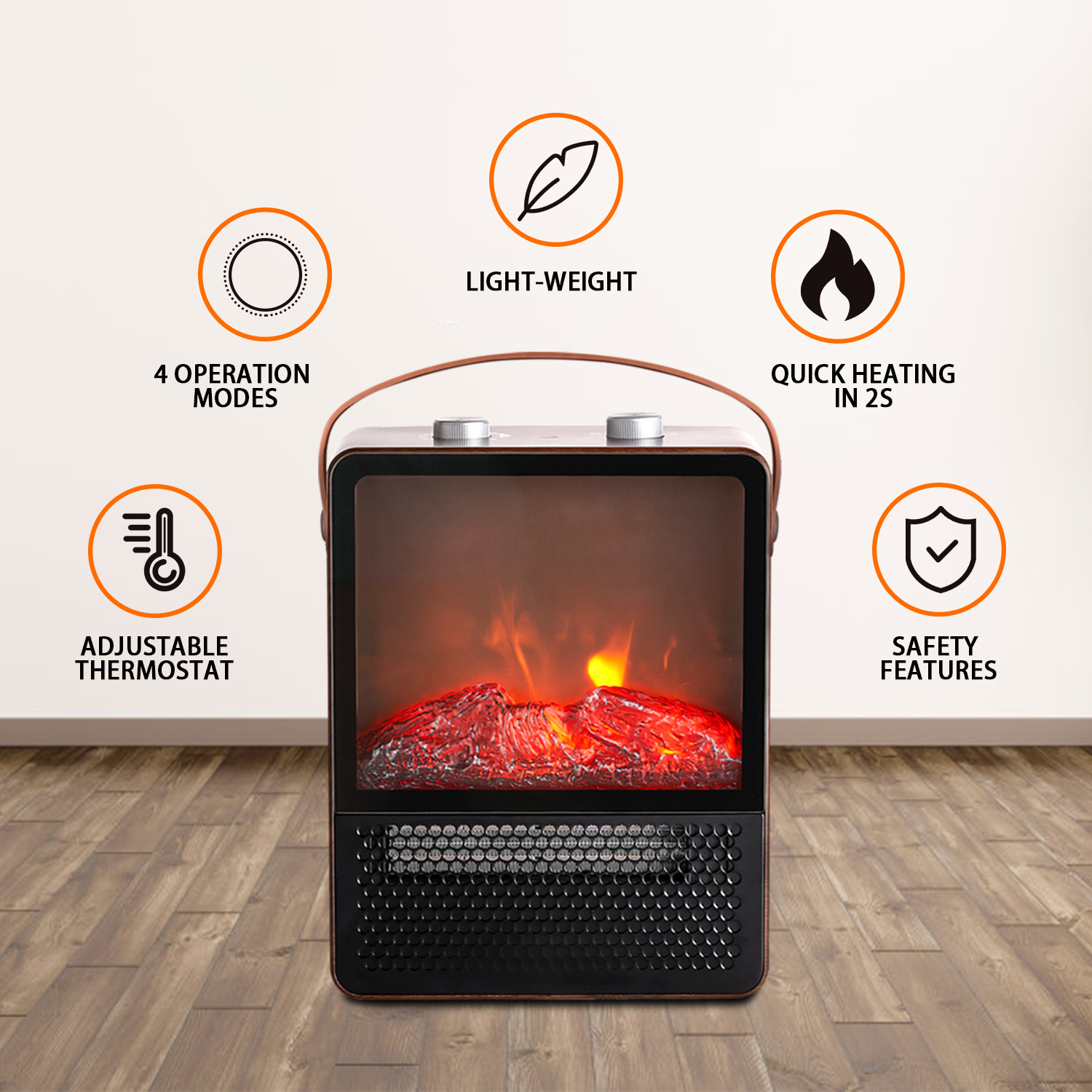 1500W 850W 3D Portable Free Standing Bedroom Space Heating Stove Heater Electric Fire Place Fireplace with Thermostat Control