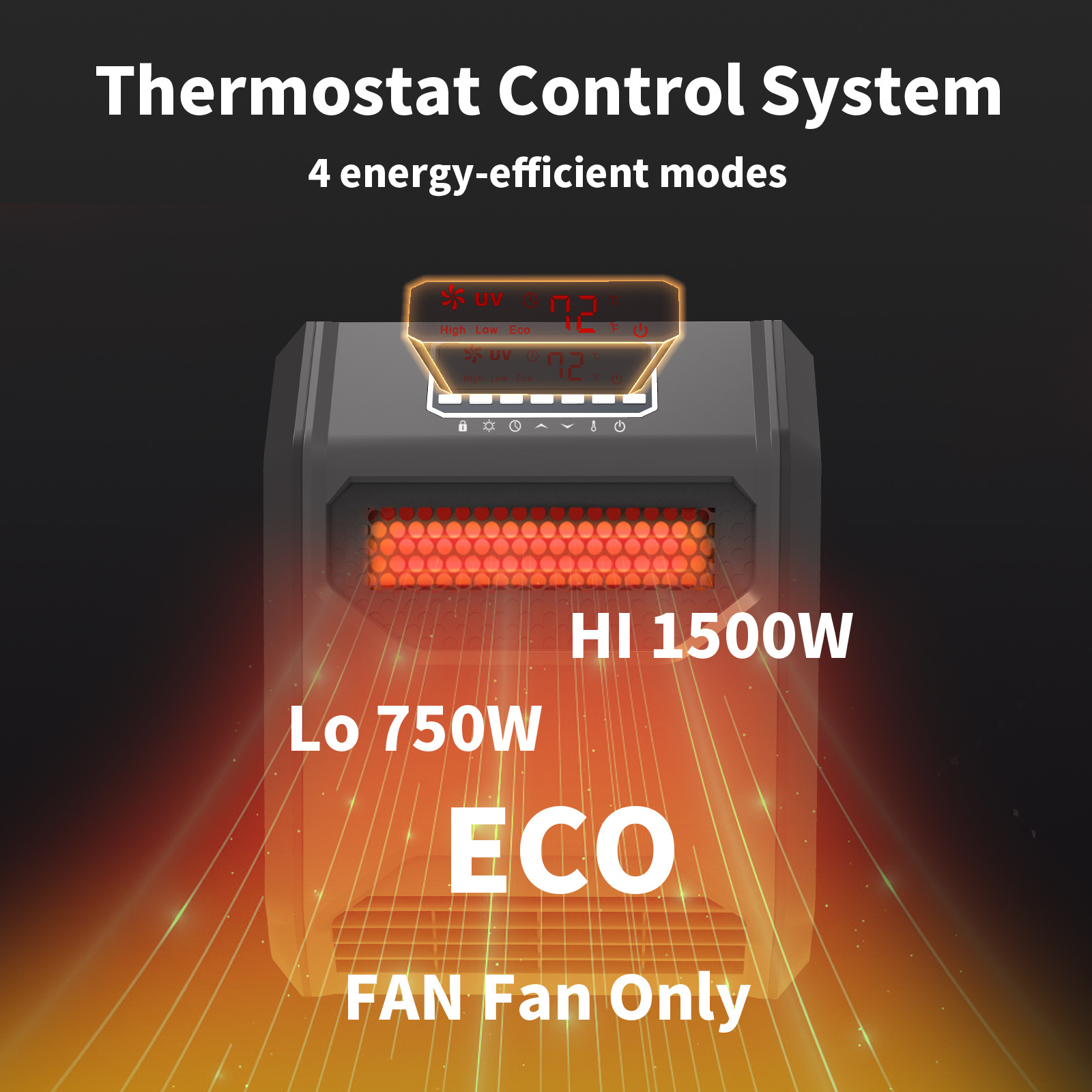 One year warranty1000w 1500W Thermostat Warming Fan Electric Heater Infrared Heater with Thermostat control system