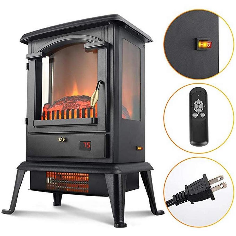 Oscillating Infrared Quartz Fireplace Space Heater and Humidifier Portable Heater with Adjustable Thermostat and Remote Control