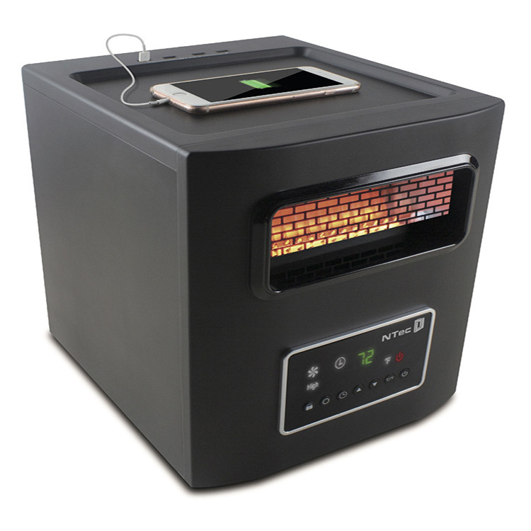 Over Heat And Tip Over Safety Protection 4 Element Plastic Infrared Room Cabinet Space Heater With USB Ports