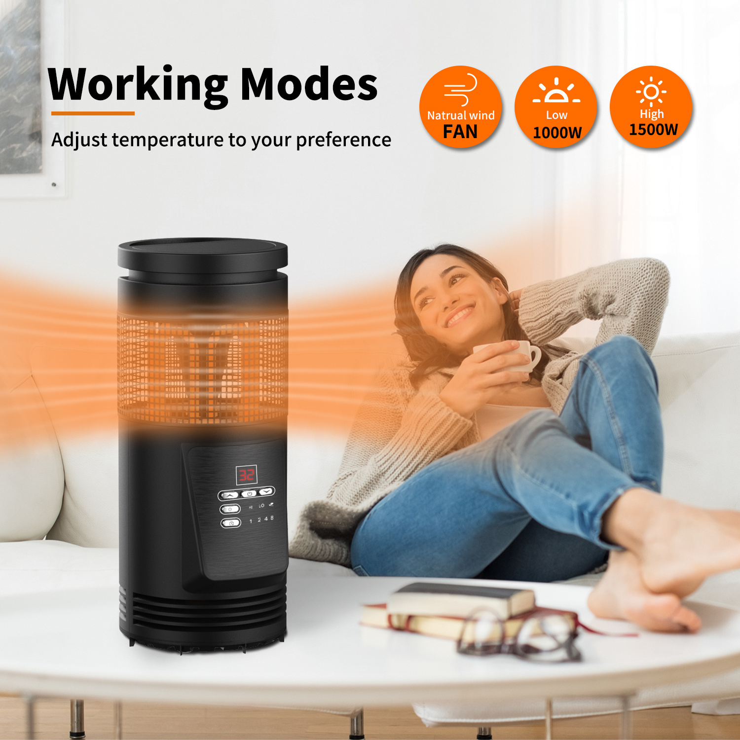 New Black Fashional Mini ABS+Electronics Quick Air Choice  Space Heater with  Adjustable Thermostat