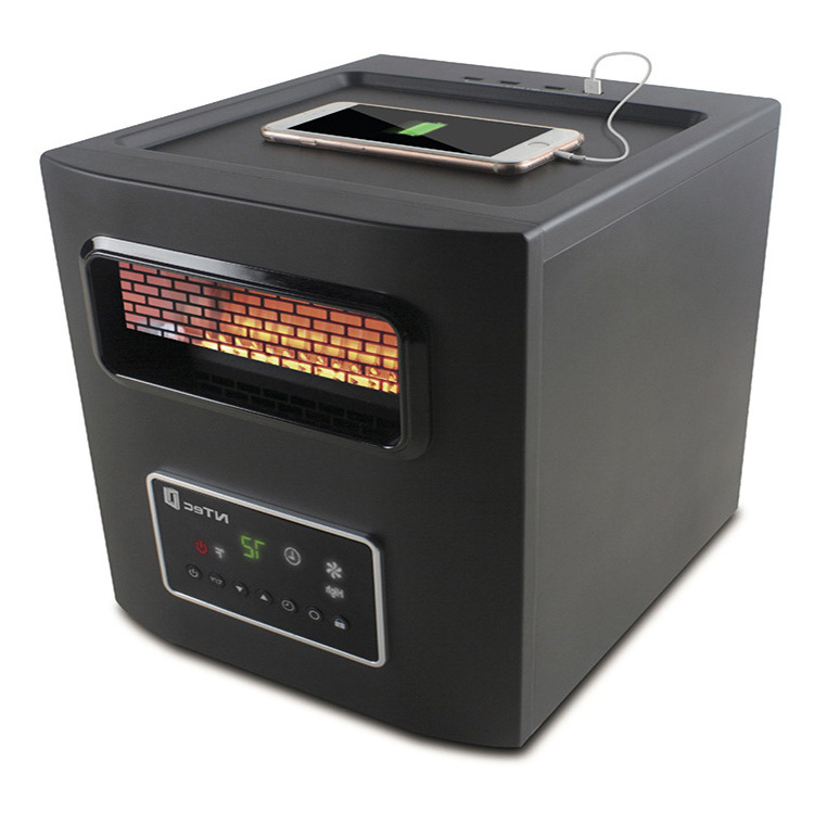 Over Heat And Tip Over Safety Protection 4 Element Plastic Infrared Room Cabinet Space Heater With USB Ports