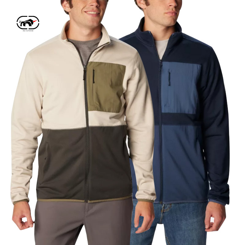 Custom Popular Winter Outdoor Zip Up Fleece Jackets Splicing Sherpa Fleece Jackets for Men