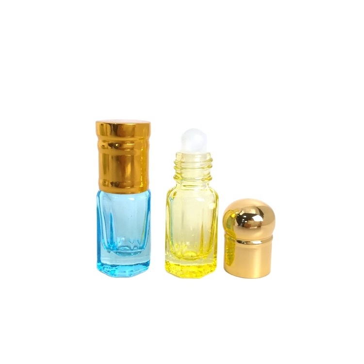 RUIPACK 3ml empty essential oil perfume bottle roller on with metal cap octagon attar glass bottles