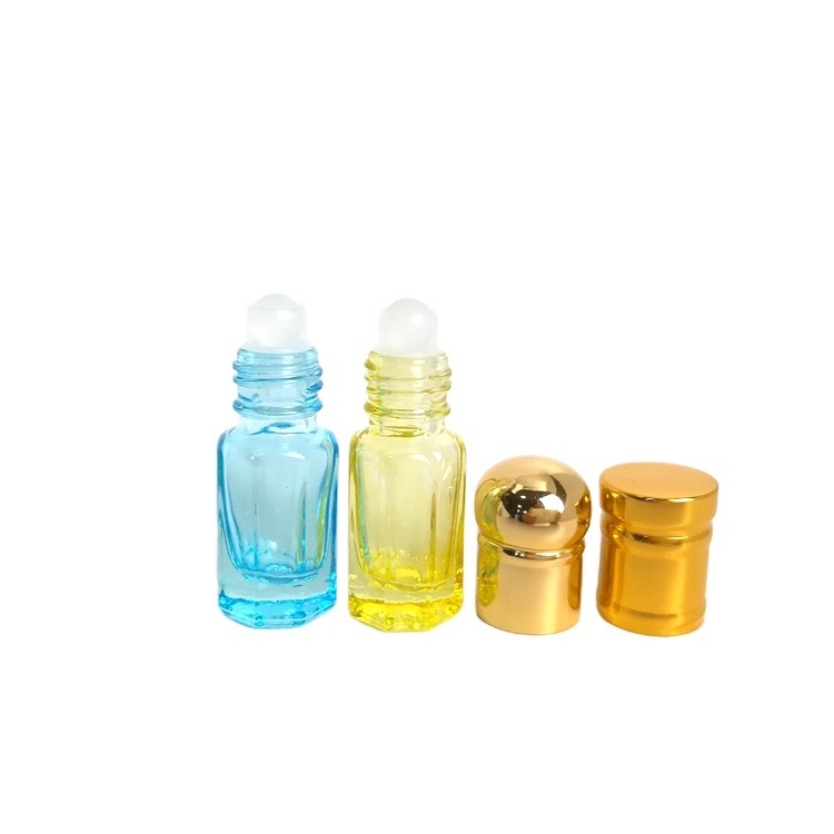 RUIPACK 3ml empty essential oil perfume bottle roller on with metal cap octagon attar glass bottles