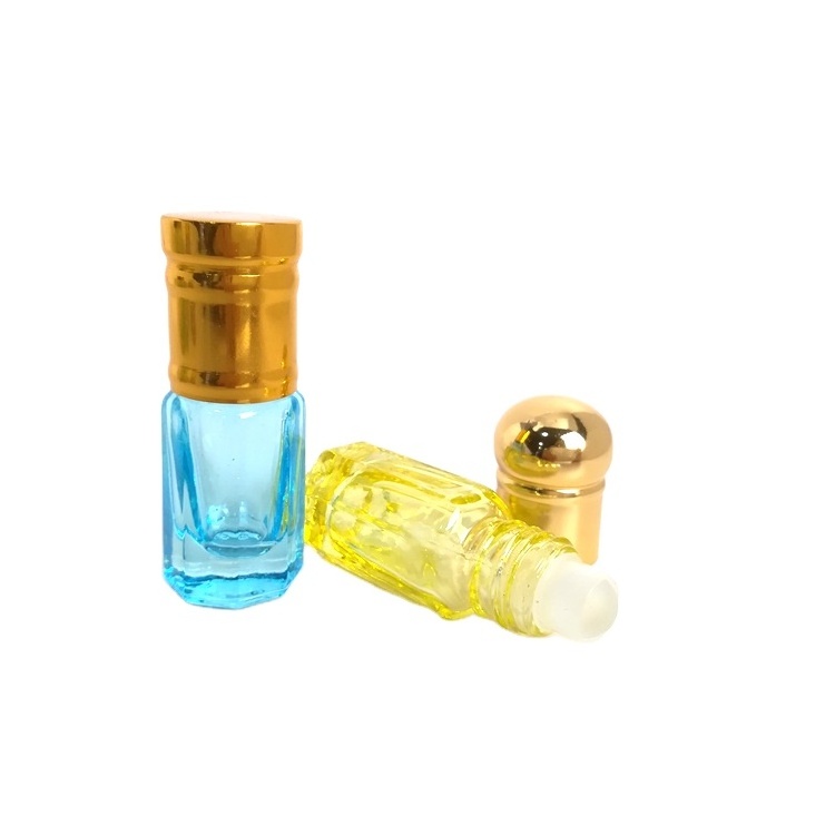 RUIPACK 3ml empty essential oil perfume bottle roller on with metal cap octagon attar glass bottles