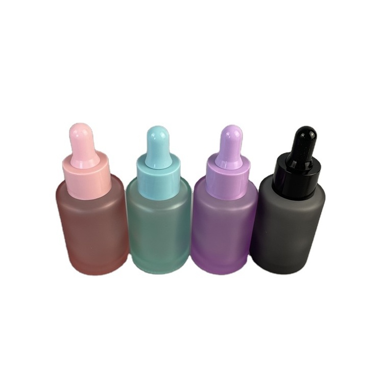 factory frost black pink green orange color glass cosmetic packaging bottle match with dropper 30ml 20/410