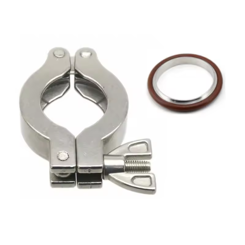 Stainless steel triple clamp vacuum hinged wing nut clamp fittings with SS304 centering bracket and fluorine O-ring