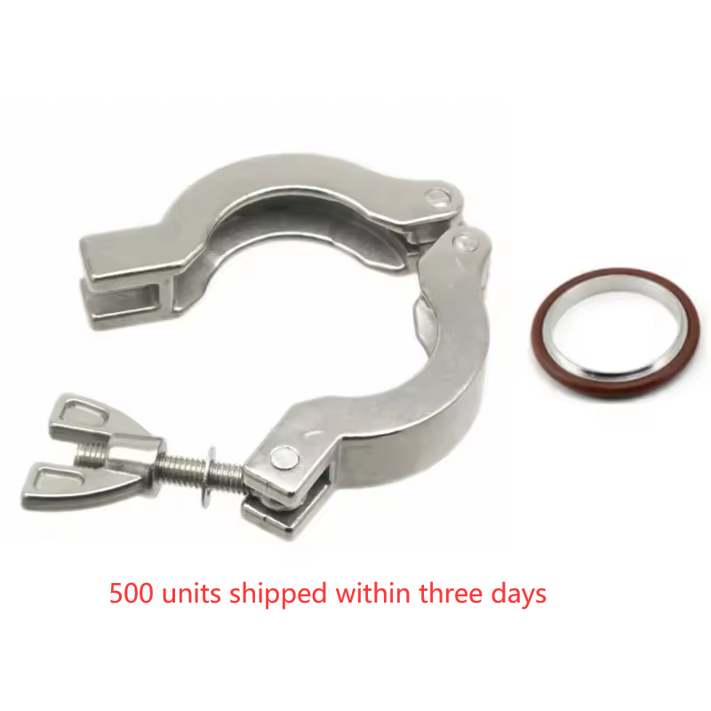 Stainless steel triple clamp vacuum hinged wing nut clamp fittings with SS304 centering bracket and fluorine O-ring