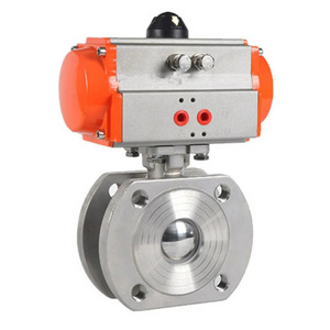 1" 304 Stainless Steel Pneumatic Wafer Type Ball Valve With Double Acting Cylinder Thin Flanged Pneumatic Ball Valve