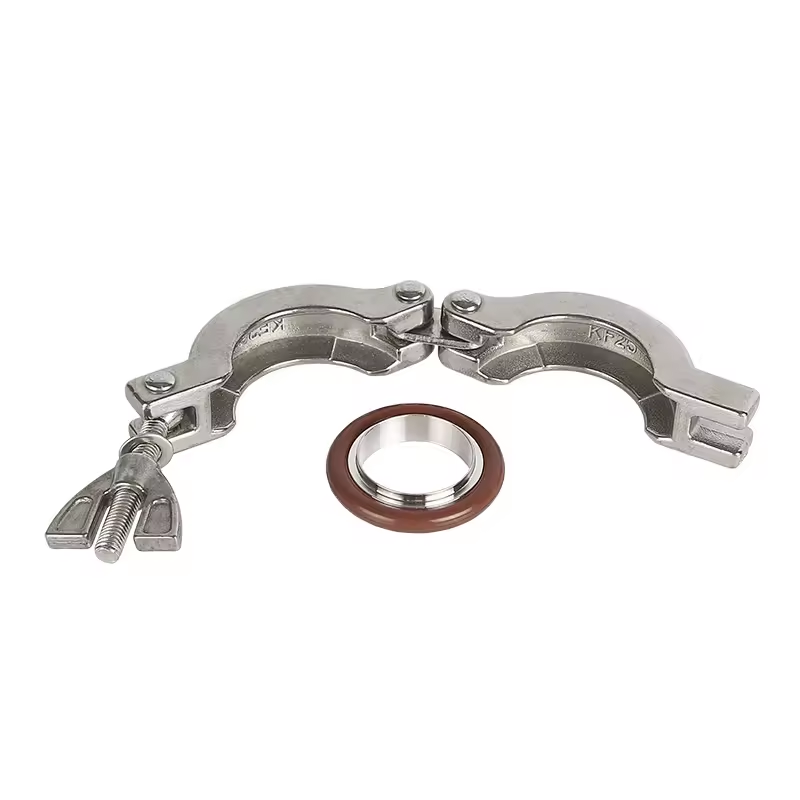 Stainless steel triple clamp vacuum hinged wing nut clamp fittings with SS304 centering bracket and fluorine O-ring