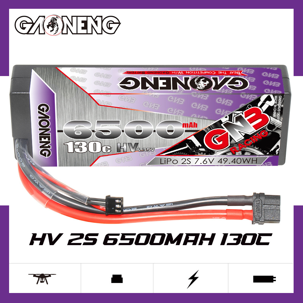 GNB GAONENG 6500MAH 2S HV 7.6V 130C RC LiPo Battery XT60 Cabled Hard Case  1:10 1/10 RC Racing Car Boat