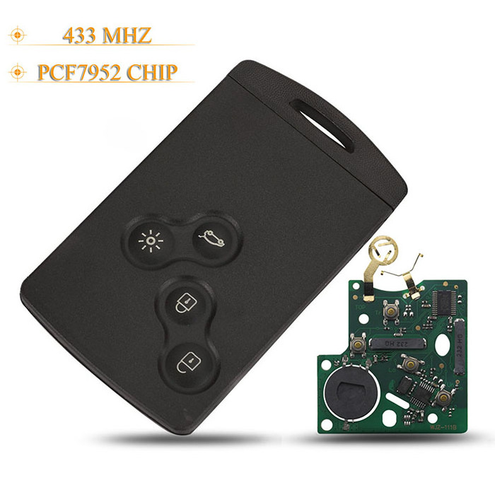 4 Button Remote Key Card 433Mhz ID46 PCF7941 Chip For Renault Megane III Laguna III Koleos Smart Card with Uncut small key