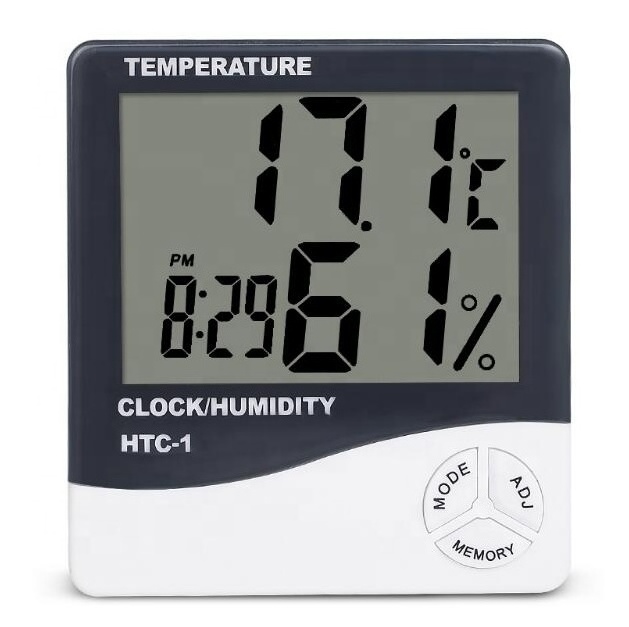 Indoor Room LCD Electronic Temperature Humidity Meter Digital Thermometer Hygrometer Weather Station Alarm Clock HTC-1