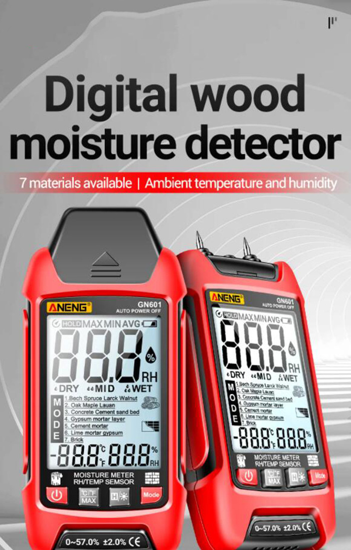 GN601 0~99.9% Timber Hygrometer RH Display Wood Moisture Meter Multiscene Measure Temperature Humidity Probe Testers