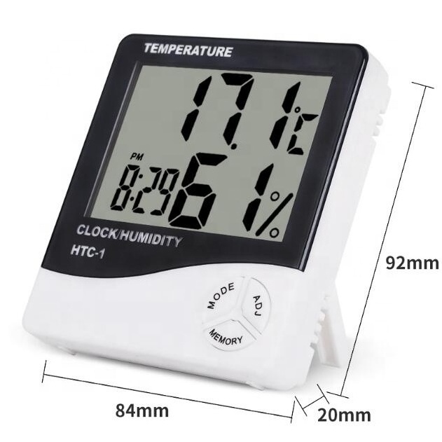 Indoor Room LCD Electronic Temperature Humidity Meter Digital Thermometer Hygrometer Weather Station Alarm Clock HTC-1