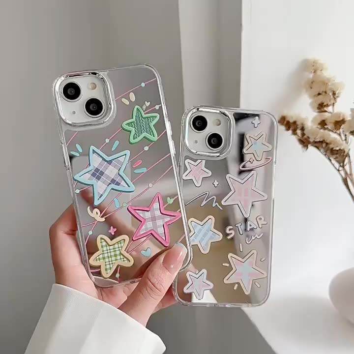 Latest Plaid Star Print Mirror Mobile Phone Case For Iphone 7 8plus Xr 11 12 13 14 Pro Max Shock Proof Protect Back Cover Shell