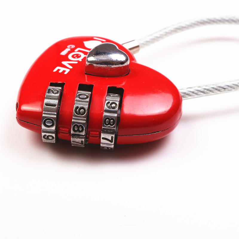 Lock factory wholesale pink heart-shaped wire rope portable combination lock school bag backpack mini love lock