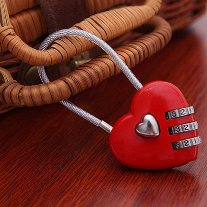 Lock factory wholesale pink heart-shaped wire rope portable combination lock school bag backpack mini love lock