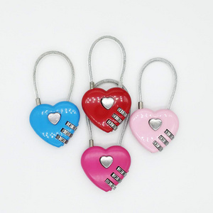 Lock factory wholesale pink heart-shaped wire rope portable combination lock school bag backpack mini love lock