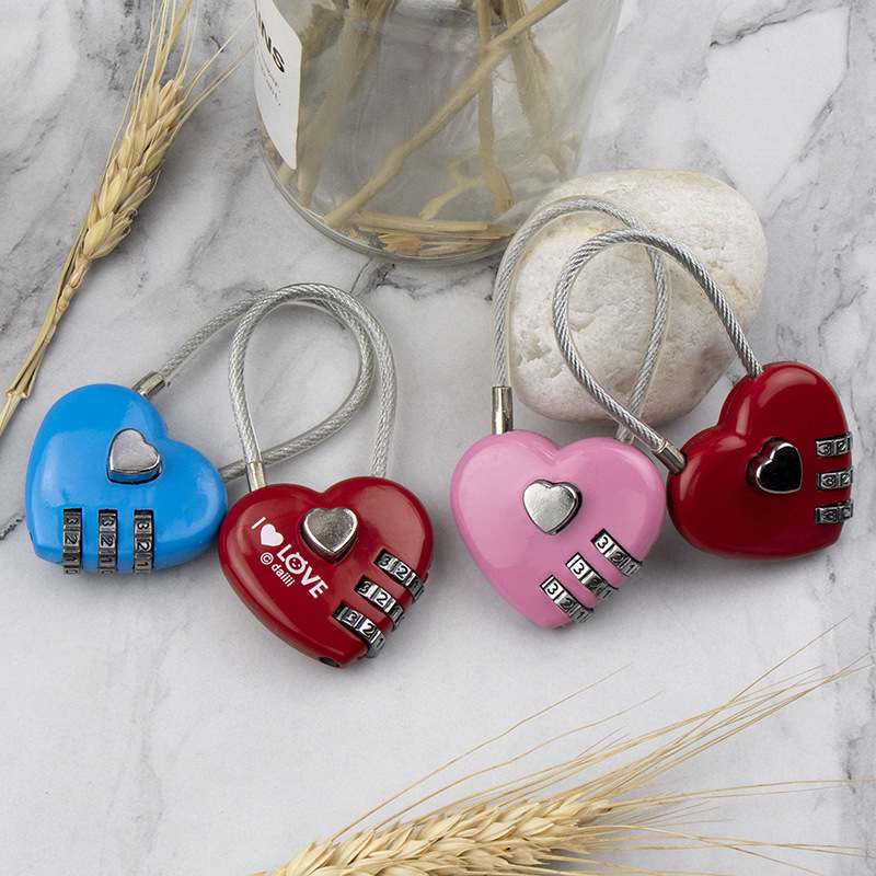 3 digits combination wishing love heart lock padlock