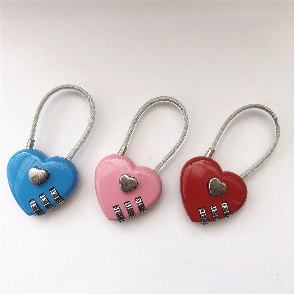 3 digits combination wishing love heart lock padlock