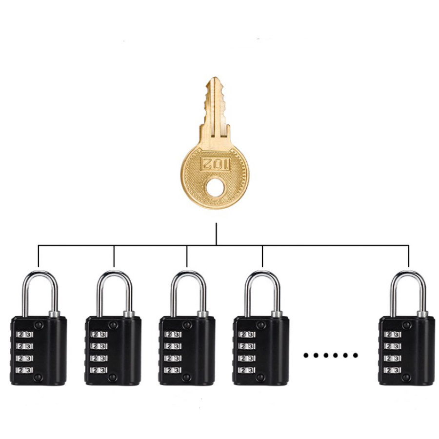 Combination and key open padlock 4 number combination padlock with master key