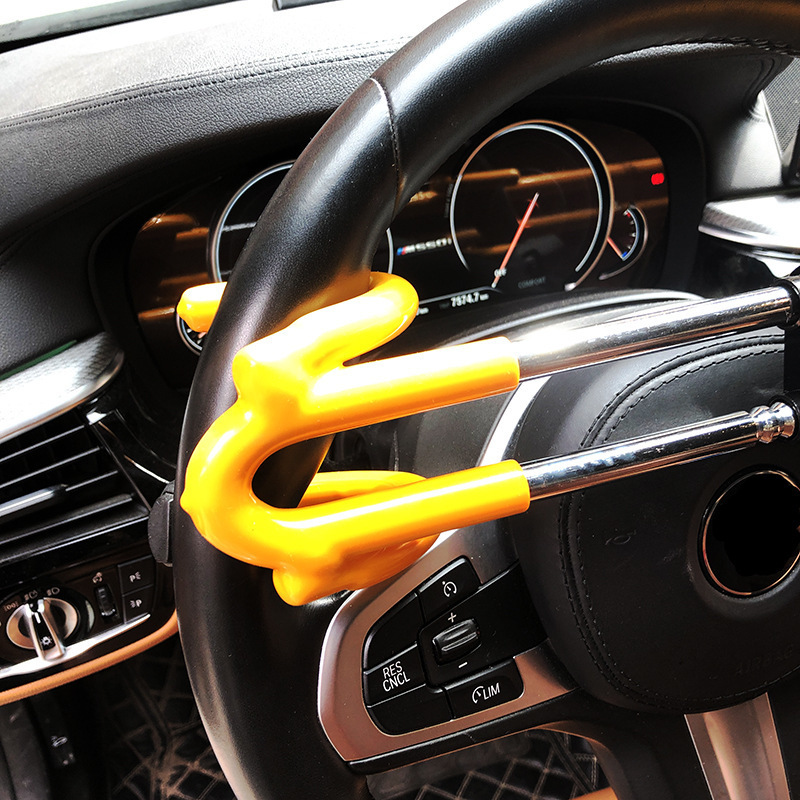 Universal Fit Cars Steering Wheel Lock Anti-Theft Car Device Wheel Lock Adjustable Length Clamp Yellow Double Hook Locks