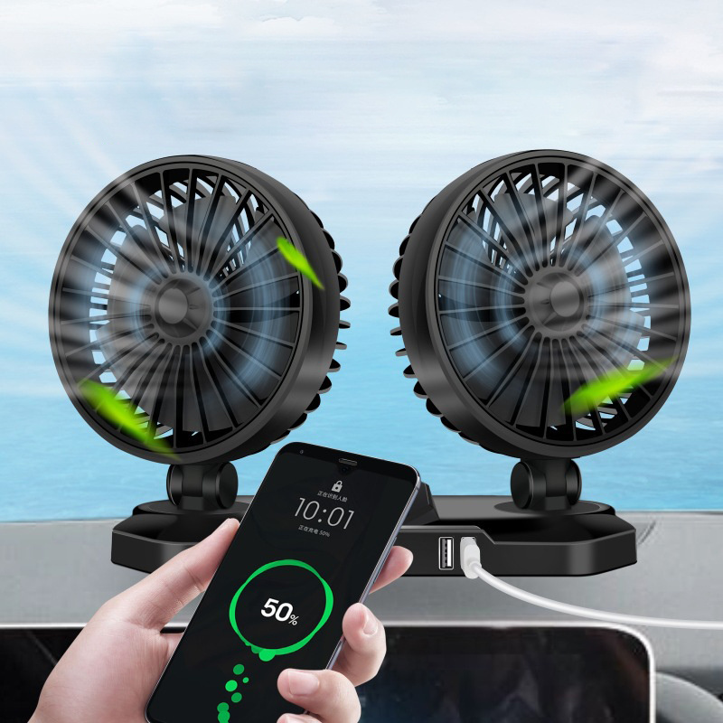 Hot selling adjustable wind speed 12v 24v Vehicle Fan Universal Double Head Car Cooling Fan