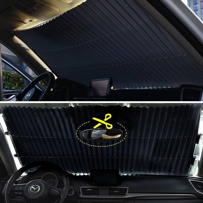 46/65/70/80cm Auto Automatic Retractable Sunshade Sunscreen Insulation Front Gear Car Sun Visor Car Windshield Shade