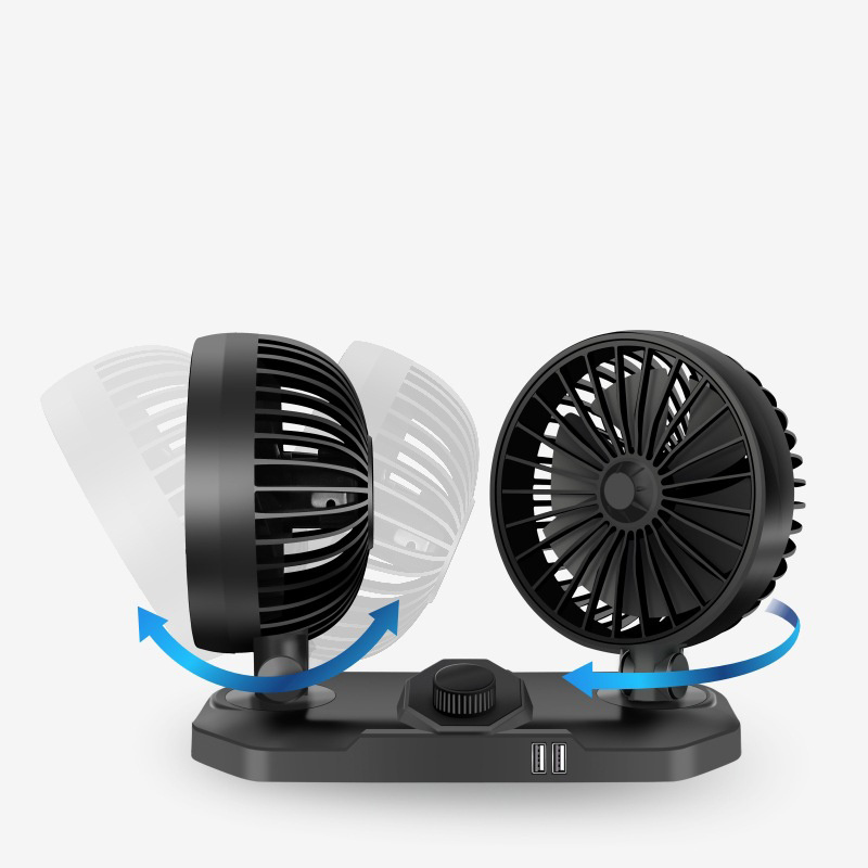 Hot selling adjustable wind speed 12v 24v Vehicle Fan Universal Double Head Car Cooling Fan