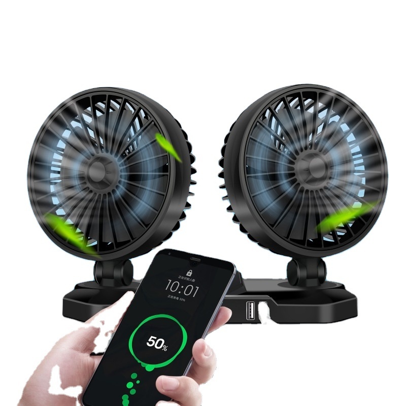 Hot selling adjustable wind speed 12v 24v Vehicle Fan Universal Double Head Car Cooling Fan