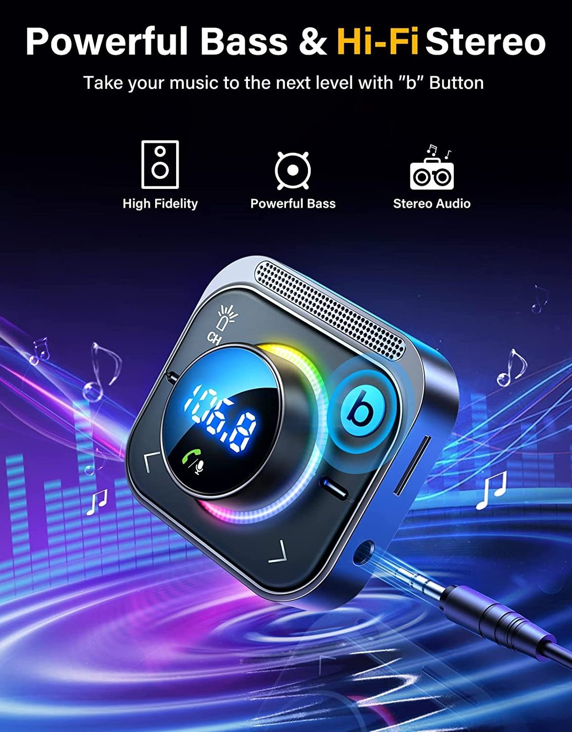 NEW Hands-Free Car Wireless FM Transmitter  Car Kit Speaker Built-in Speaker QC3.0 PD 30W Fast Charging Car Mp3 Player