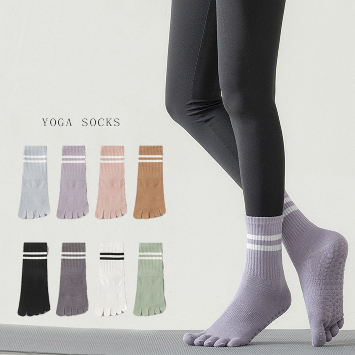 Hot Selling Anti Slip Yoga And Pilates Cotton Five Toe Socks Non Slip Custom Fitness Sports Breathable Socks