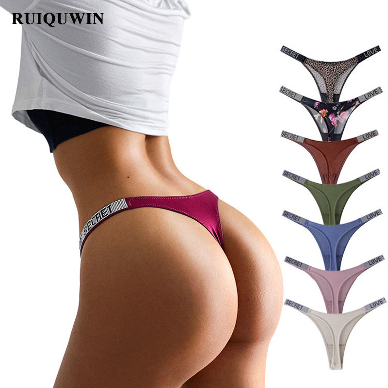 RUIQUWIN Wholesale Fashion Lady Beautiful Thongs Nylon Spandex Stretch Briefs Fitness Customize Women's Rhinestone Panties