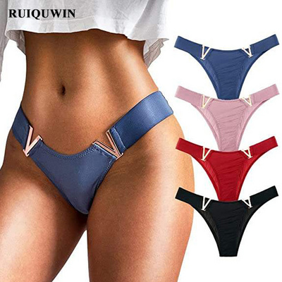 RUIQUWIN Wholesale Custom LOGO Lingerie Nylon Panties Thongs For Women Seamless Thong Low Rise G String Bikini Underwear