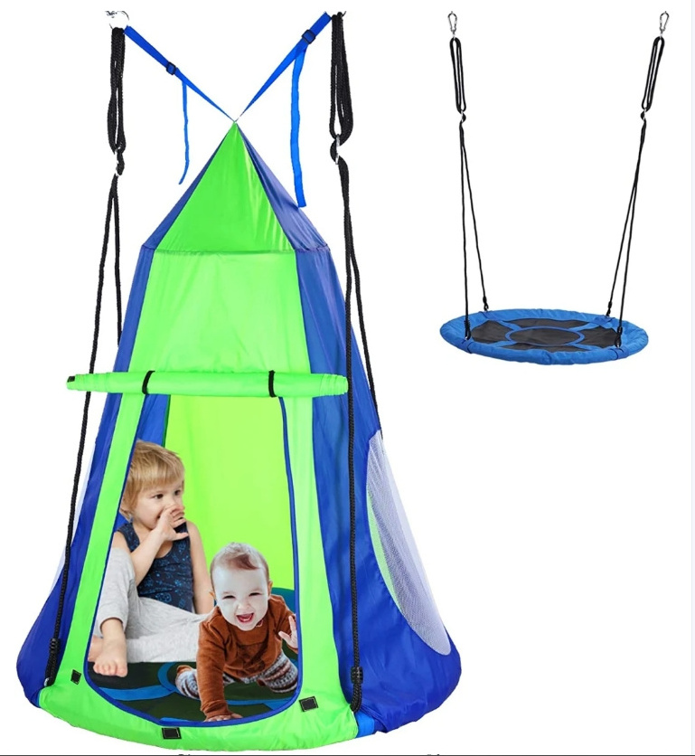 40 Inch Kids Tree Saucer Swing with Protective Tent