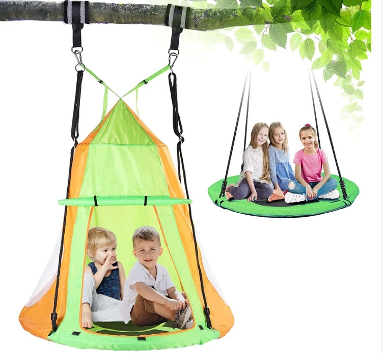 40 Inch Kids Tree Saucer Swing with Protective Tent