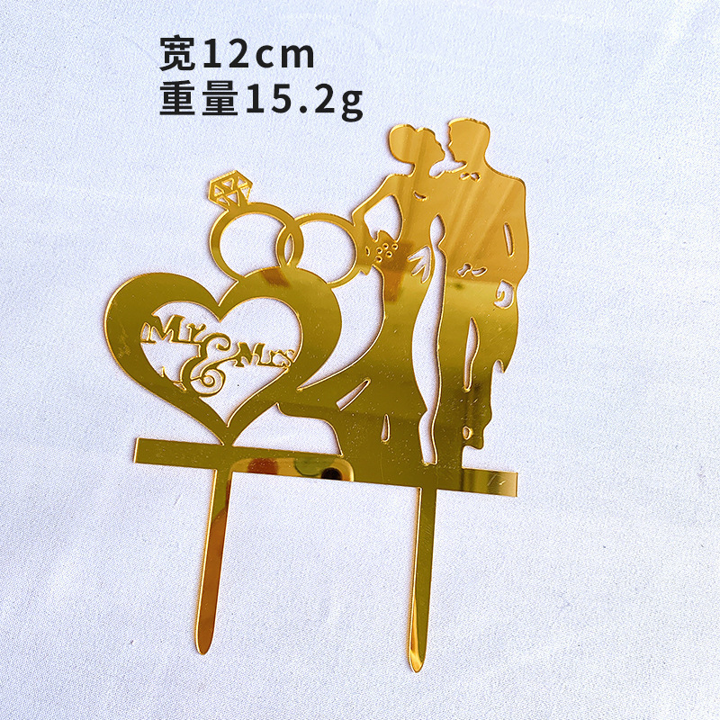 Black Gold Acrylic heart shaped wedding cake toppers bride and groom mr and mrs cake topper