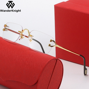 Brand Designer Diamond Cut Clear Sunglasses Rectangle Men Luxury  Fashion Metal Square Rimless Vintage Sunglasses