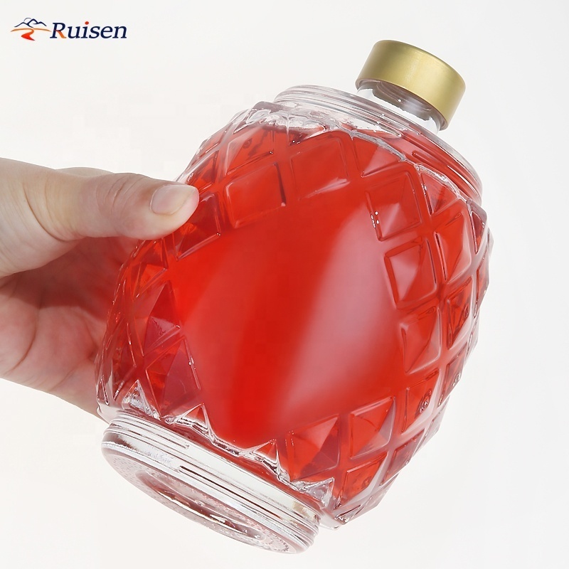 High-end custom pineapple shaped whiskey 500ml glass bottle