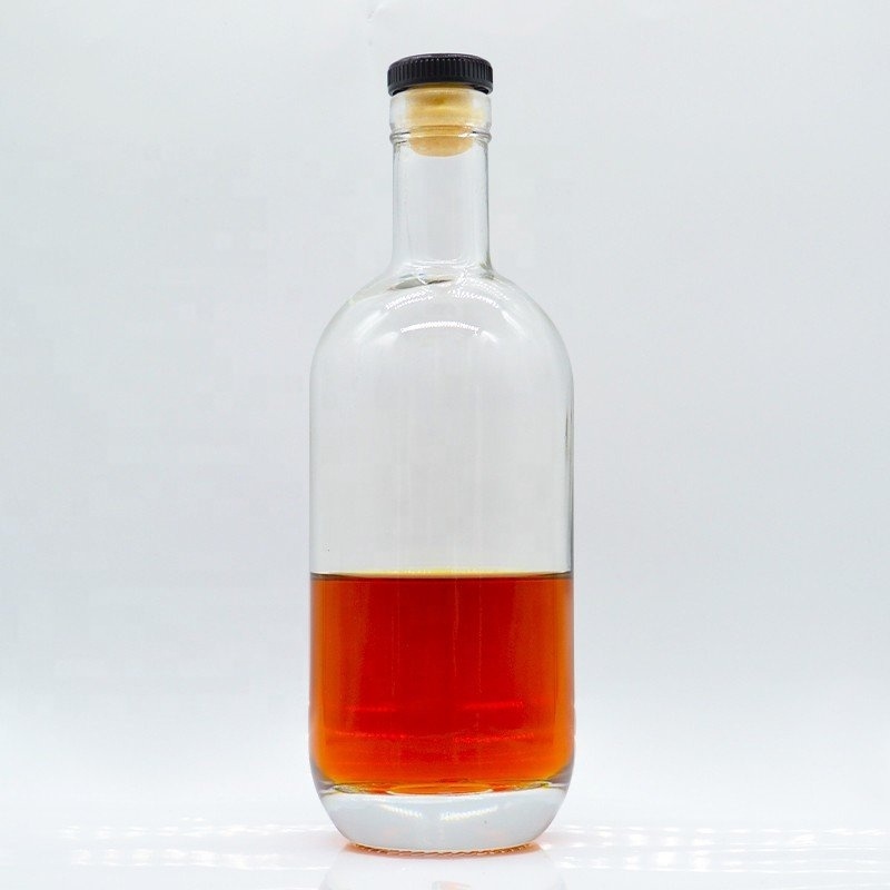 375ml 500ml 700ml 750ml Custom Decoration Vodka bottle wholesaler round whisky liquor glass bottle with cork  caps