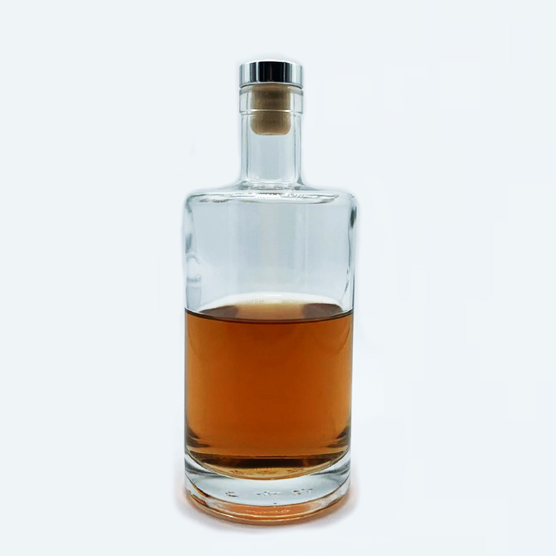 luxury 375ml 500ml 750ml 1000ml cork top screw GPI top cap round whiskey vodka brandy spirits glass bottles