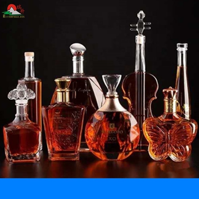 Premium Violin shaped Empty alcohol brandy whisky glass bottles Custom liquor 750ml vodka spirit glass bottles 500ml wholesale