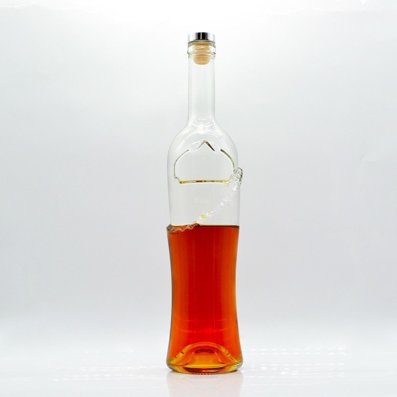 Customized 1000ml Premium Clear Glass Bottles Cork Cap Packaging in Boxes Brandy whisky liquor 750ml vodka spirit glass bottle