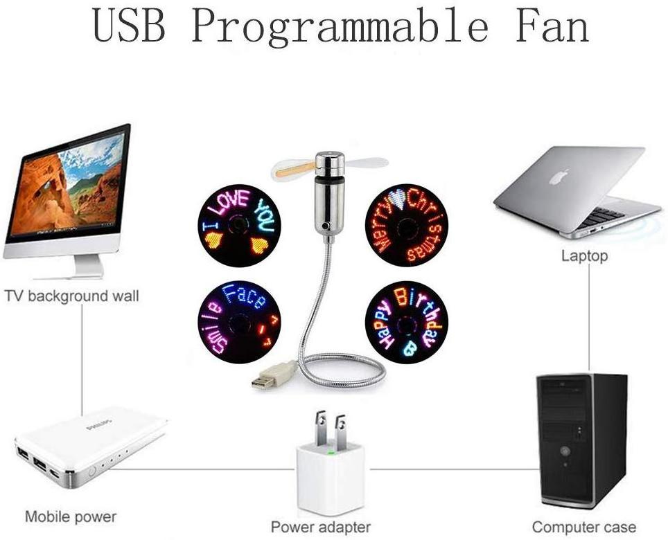 Factory Direct Flexible USB Message Fan RGB Software Programmable  LED Fan OEM Customized Message Logo for PC Computer Laptop