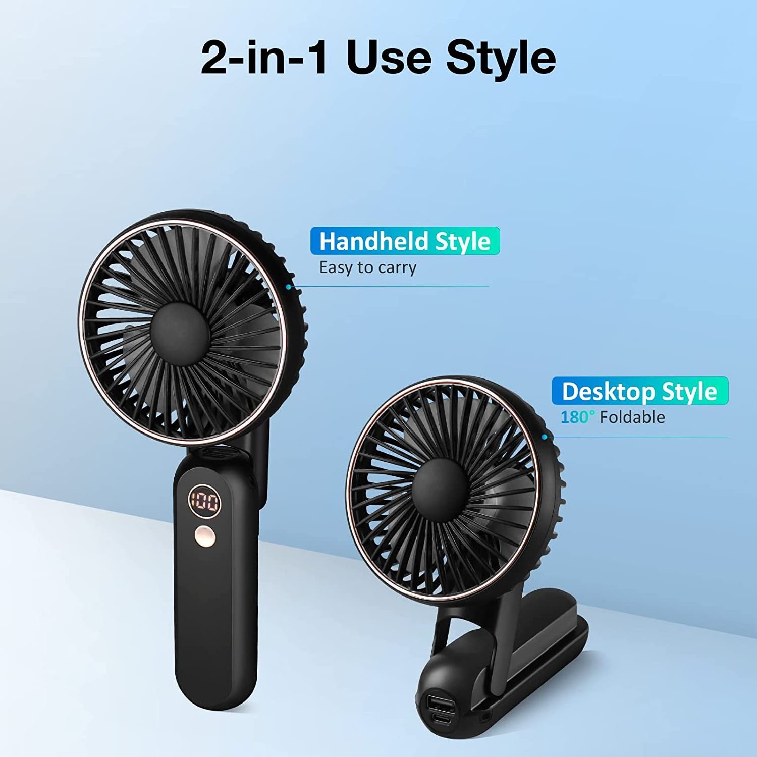 Multi-Function Folding Handheld Mini Portable Fan USB desktop Power Bank Rechargeable Foldable Hanging Neck Fan